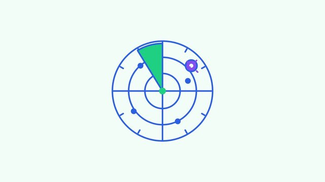 Seamless 4K looping animation of a flat vector search icon scanning matches, centred on a clean light background with plenty of copy space. Bold outlined vector shapes in blue and azure and smooth rep
