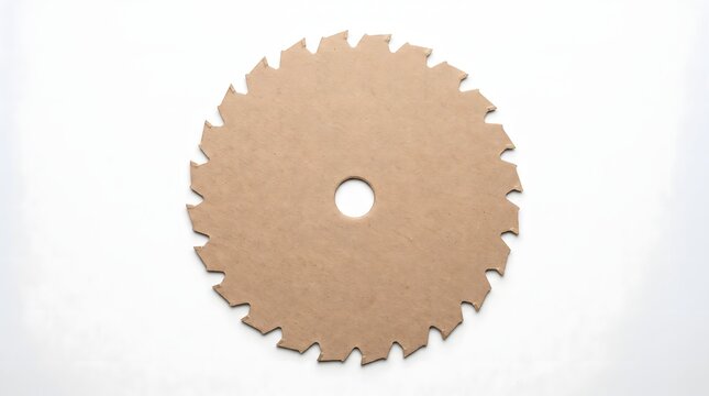 Cardboard circular saw blade shape on white background for DIY craft.