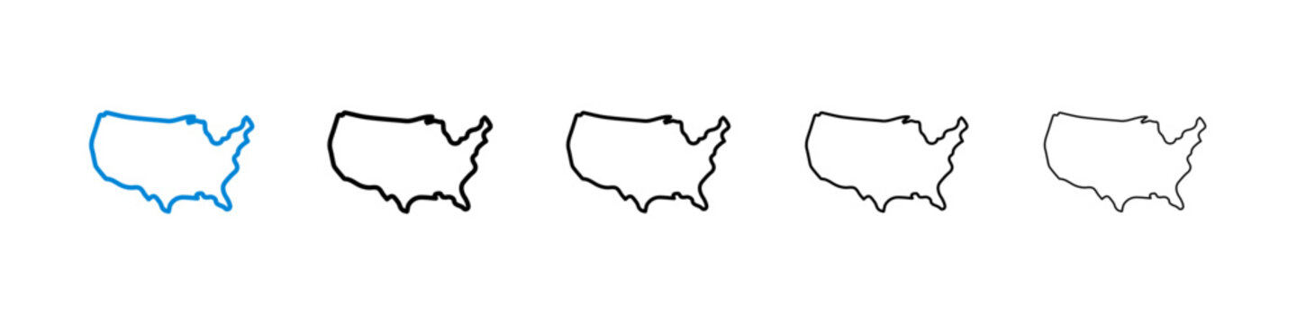 America map icon flat outline in black