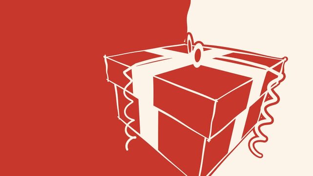 Illustrated Christmas present Gift Box Wiping the Screen From White to Red