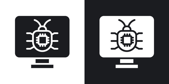Computer bug icon flat outline in black