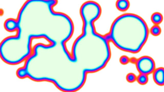 Seamless loop of an abstract heat map fluid motion background. Features organic metaball shapes with sharp color contours ranging from vibrant orange to pale green flowing smoothly on a solid canvas.