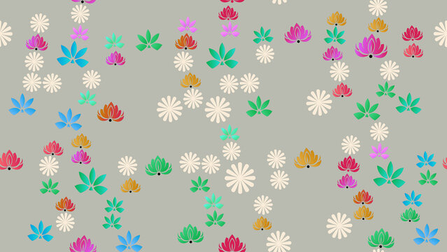 Colorful stylized lotus flowers and leaves pattern