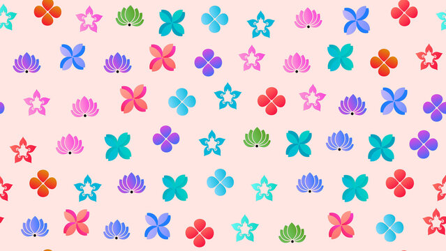 Seamless pattern of colorful stylized floral icons