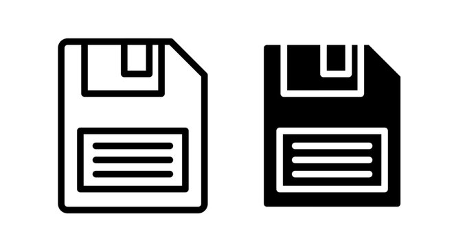 Floppy disk icon flat outline in black
