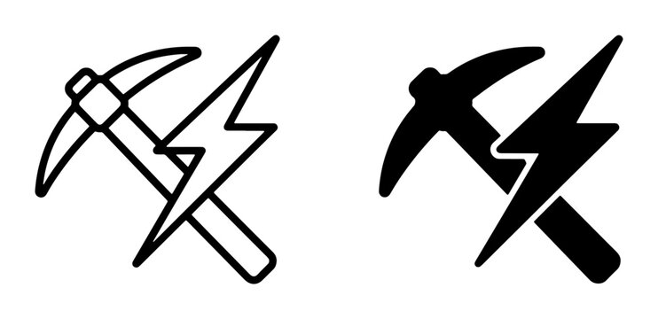Mining pickaxe and lightning bolt icons for cryptocurrency or energy industry
