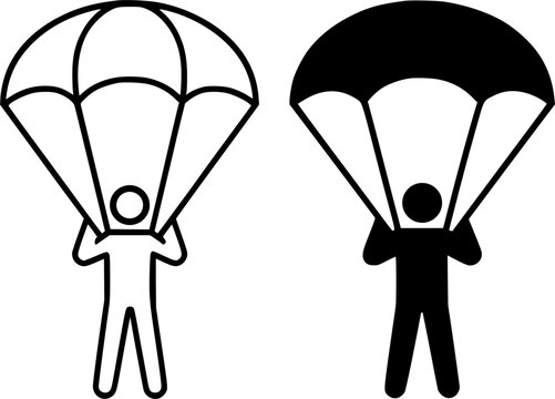 Vector illustration of a parachuting icon in outline and silhouette styles, for sports-themed app UI/UX design