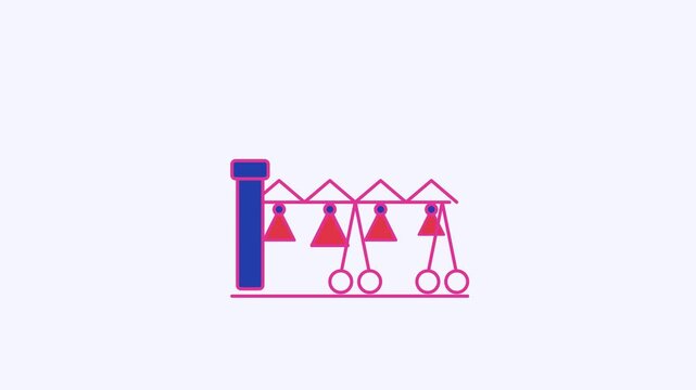Animated flat irrigation pivot icon in a minimal vector style, spraying field in a smooth 4K seamless loop. The symbol sits isolated in the centre of a bright light background in purple and violet, le