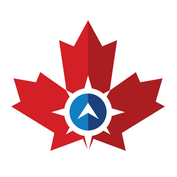 Maple leaf with compass logo symbol, logo  illustration design vector.