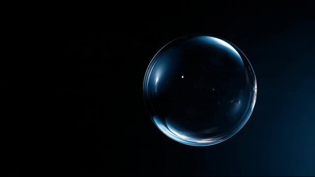 Luminous blue glass sphere with reflective highlights, cinematic style, on a dark background, conveying mystery and depth