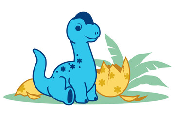 Cute cartoon dinosaur with egg shell. Vector illustration.   © Евгений Горячев
