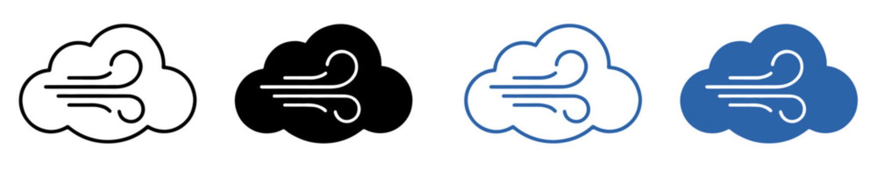 Set of windy cloud icons with different weather styles and blue colors Vector