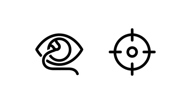 Graphic user interface icons depicting visual flow eye tracking and gaze spot target focal point with tracking visionary observation precision crosshair analysis behavior monitoring