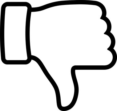 Simple black dislike or down vote icon with thumb shape isolated on white background, Vector, illustration