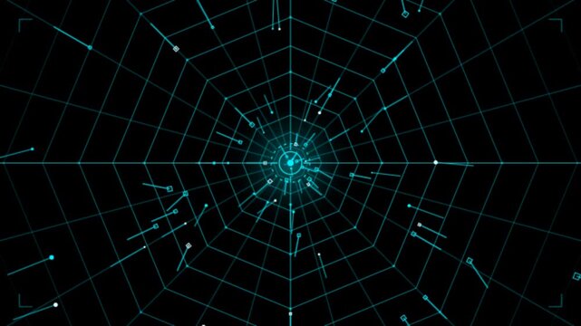 Futuristic cyan digital radar grid ui data visualization