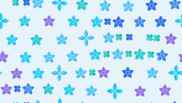 Seamless pattern of stylized flowers and clovers in blue and purple