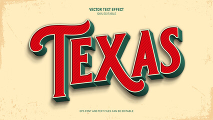 Vintage Texas 3D Text Effect Vector Style © ricks