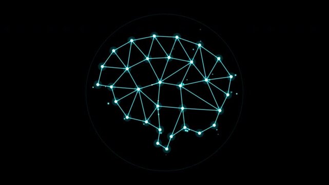 Digital neural network brain forming with glowing plexus lines
