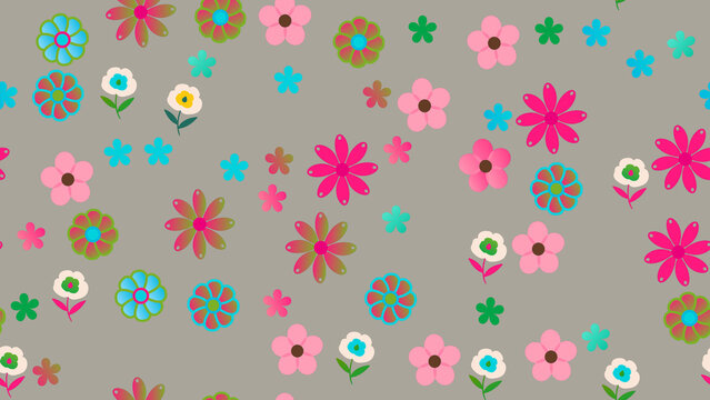 Stylized Flowers Pattern on Grey Background