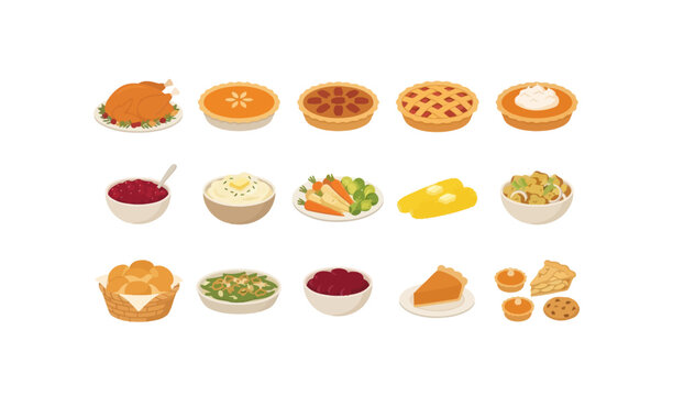 Thanksgiving day traditional autumn celebration feast meal featuring roasted turkey, various pies, mashed potatoes, cranberry sauce, vegetables, bread rolls, and holiday side dishes design