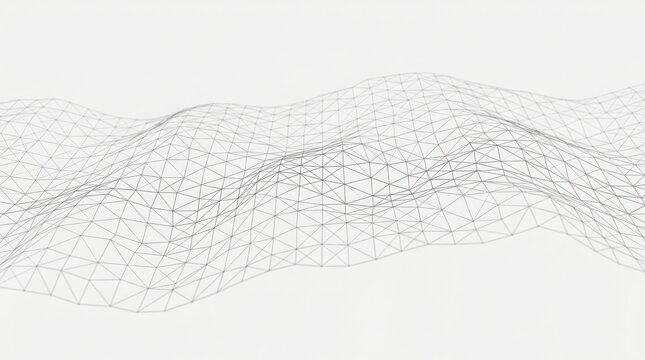 Abstract grey wave shape made of small square particles flowing in a modern digital pattern isolated on a white background