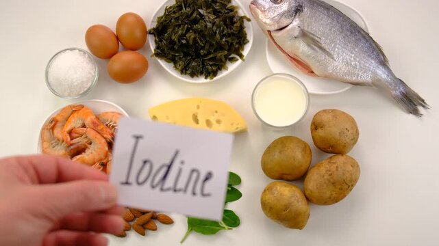 Foods that contain iodine. Selective focus.
