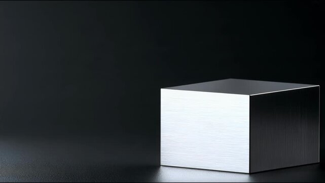 Geometric box with white and black surfaces on a dark background, minimalist photographic style, symbolizing contrast and balance