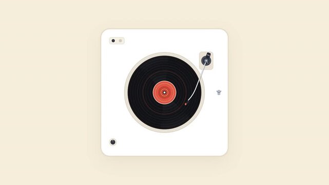 Grid of white minimalist vinyl record players spinning on beige