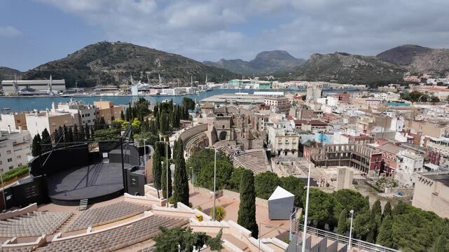 Panoramic view in Cartagena on sunny summer day. Region of Murcia, Spain.