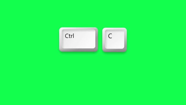 Three dimensional illustration of computer keyboard buttons showing ctrl and c keys for copy command on green background