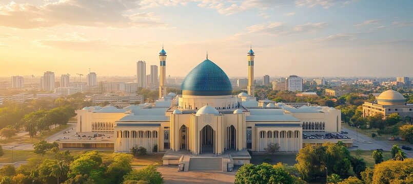 Stunning View of Abuja National Mosque at Sunset with Majestic Architecture in the Capital City