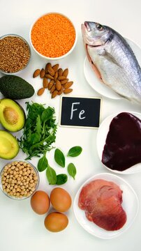 Foods that contain iron. Selective focus.