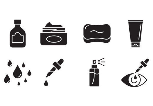 Cosmetics and Skincare Glyph Icon Set, Modern Beauty Product Packaging Vector Symbols, Black Flat Hygiene Elements for Spa and Wellness