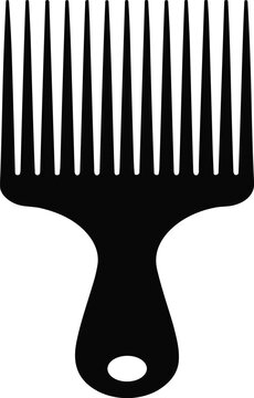 Black, afro pick comb silhouette icon vector illustration for hair salon
