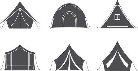 Minimalist, camping tent icons collection vector illustration for outdoor adventure concepts © Sujan