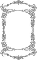 A black Art Nouveau-style ornamental frame on a transparent background, featuring tendril and floral motifs surrounding a central empty space. © Danang