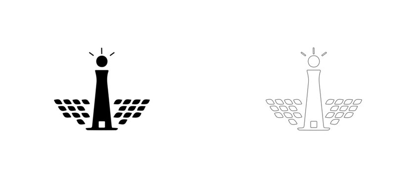Concentrated solar power tower station vector icon filled and outline, solar thermal energy symbol.