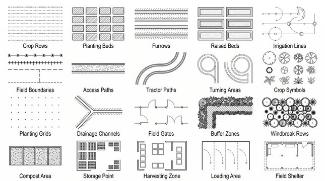 Crop Field Planning Agricultural CAD Blocks and Site Layout