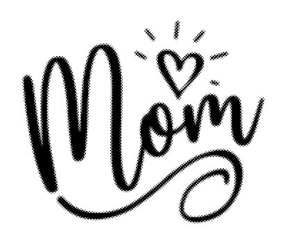 Handwritten calligraphy mom text with a cute heart shape design transparent background