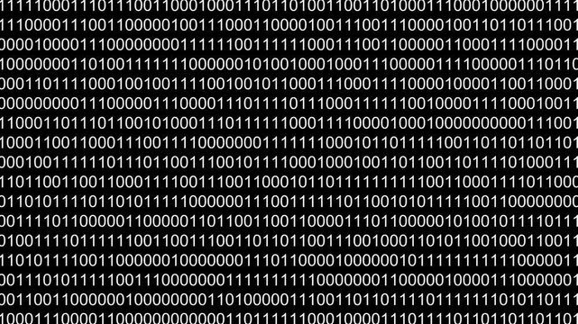 Digital binary code zeros and ones flowing on a black background