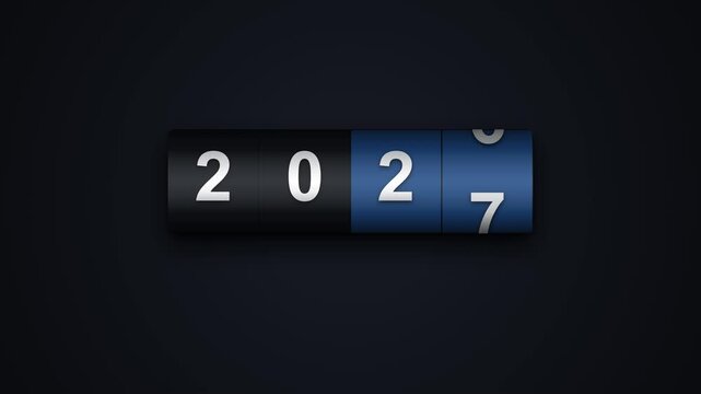 A 10-second seamlessly looping 4K landscape HTML5 canvas animation featuring a scaled-up mechanical odometer with vibrant blue panels against a deep jet-black background, smooth instant upward roll fo