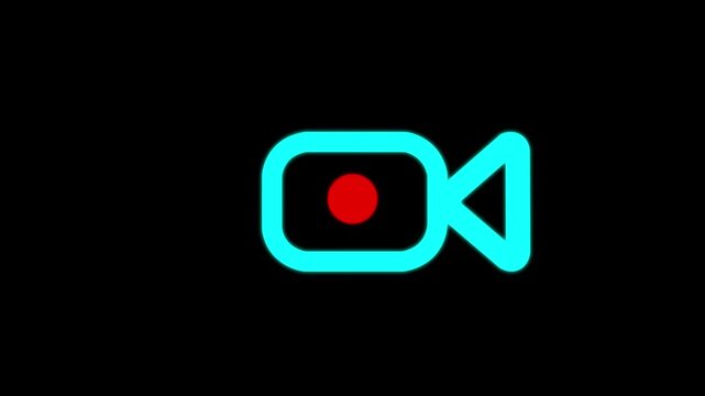 Neon recording icon animation with blinking red dot for live streaming and production