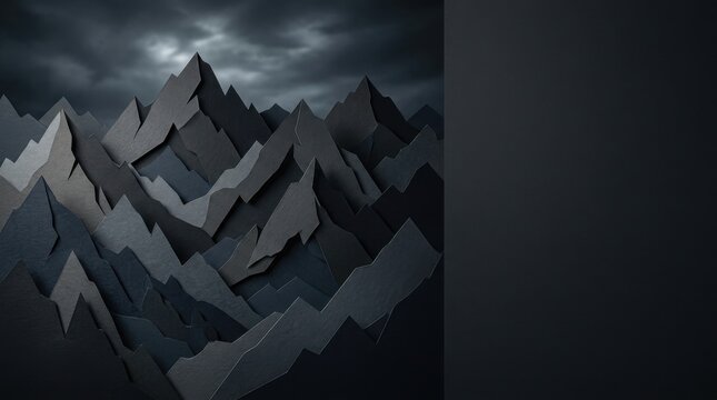 Origami paper craft mountains with dramatic sky and empty space