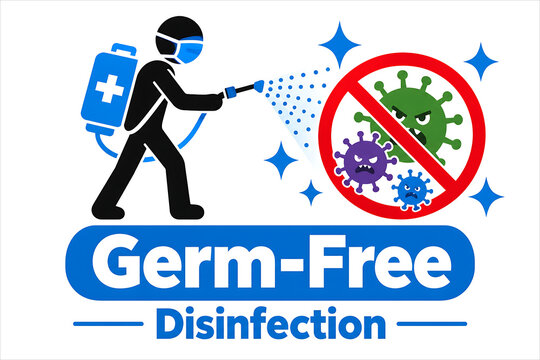 Conceptual vector illustration of a person disinfecting germs to achieve a germ-free environment