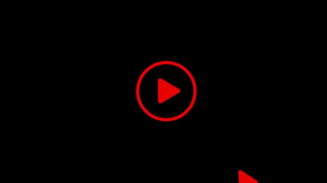 Red play and pause button icon animation with clicking mouse cursor on black background