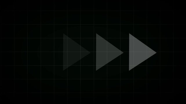 Minimalist abstract motion with pulsing white play buttons on dark grid background