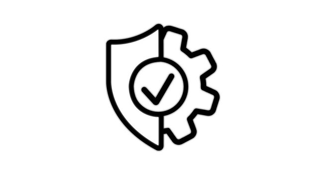 Shield and gear icon animation: concept of technical security, system protection, and engineering reliability