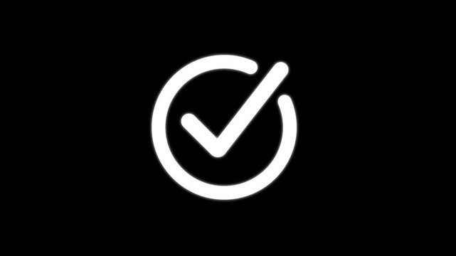 Minimalist checkmark icon animation, white tick symbol on black background, for ui and, success notification