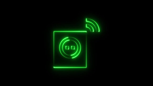 Neon green smart electrical socket icon with wireless wifi signal symbol