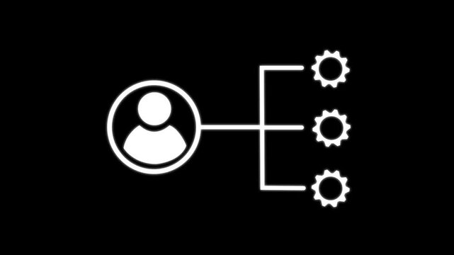 Minimalist user management icon animation with expanding gear settings interface